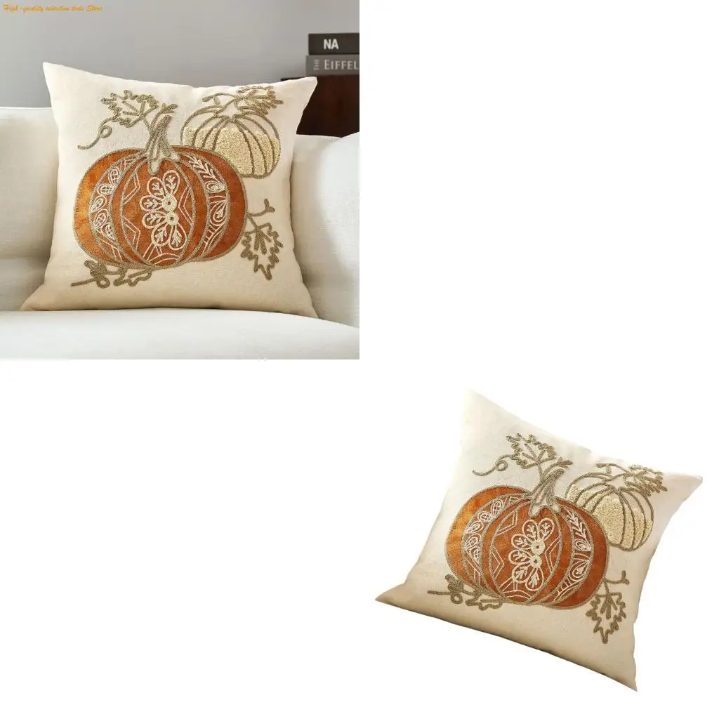 203F Autumn Maple Embroidery Cushion Cover Soft Polyester Pillow Case For Living Room