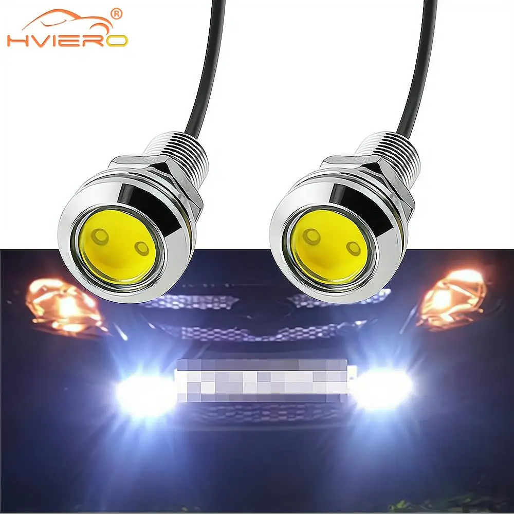 2Pcs Drl 18MM Car Eagle Eye Silver Shell DRL Led Daytime Running Lights LED 12V Backup Reversing Parking Signal Automobiles Lamp