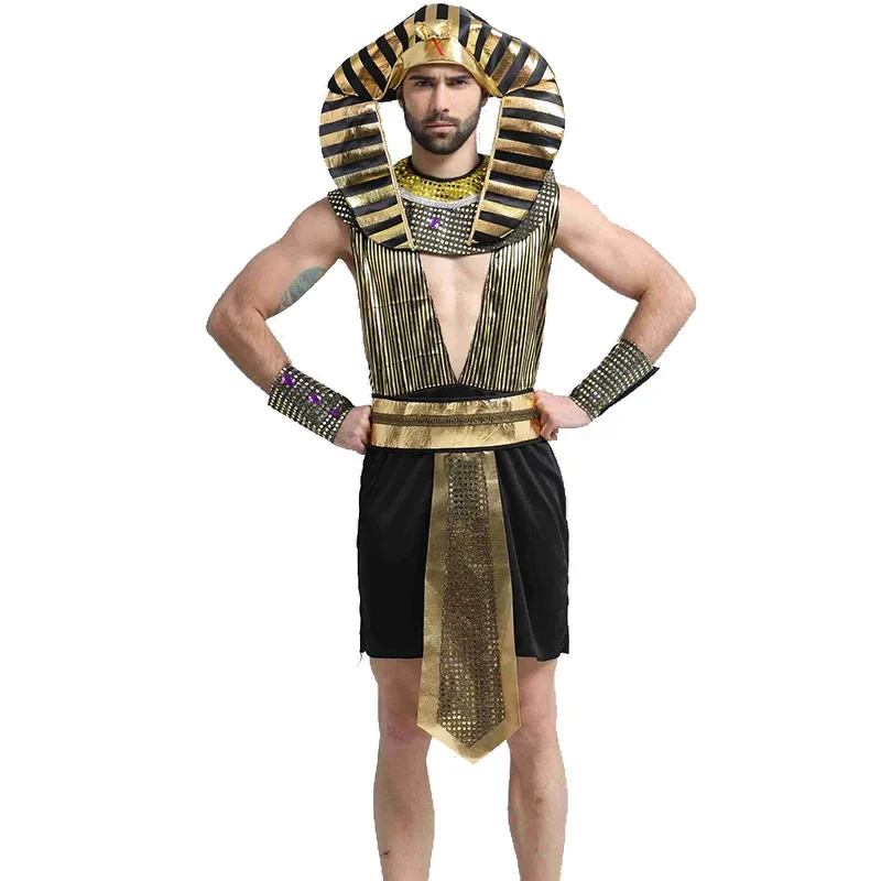 Costume da faraone egiziano dell'Antico Egitto di Halloween per uomo Re Cleopatra Regina Cosplay Festa di Carnevale Coppia medievale Abito da festa
