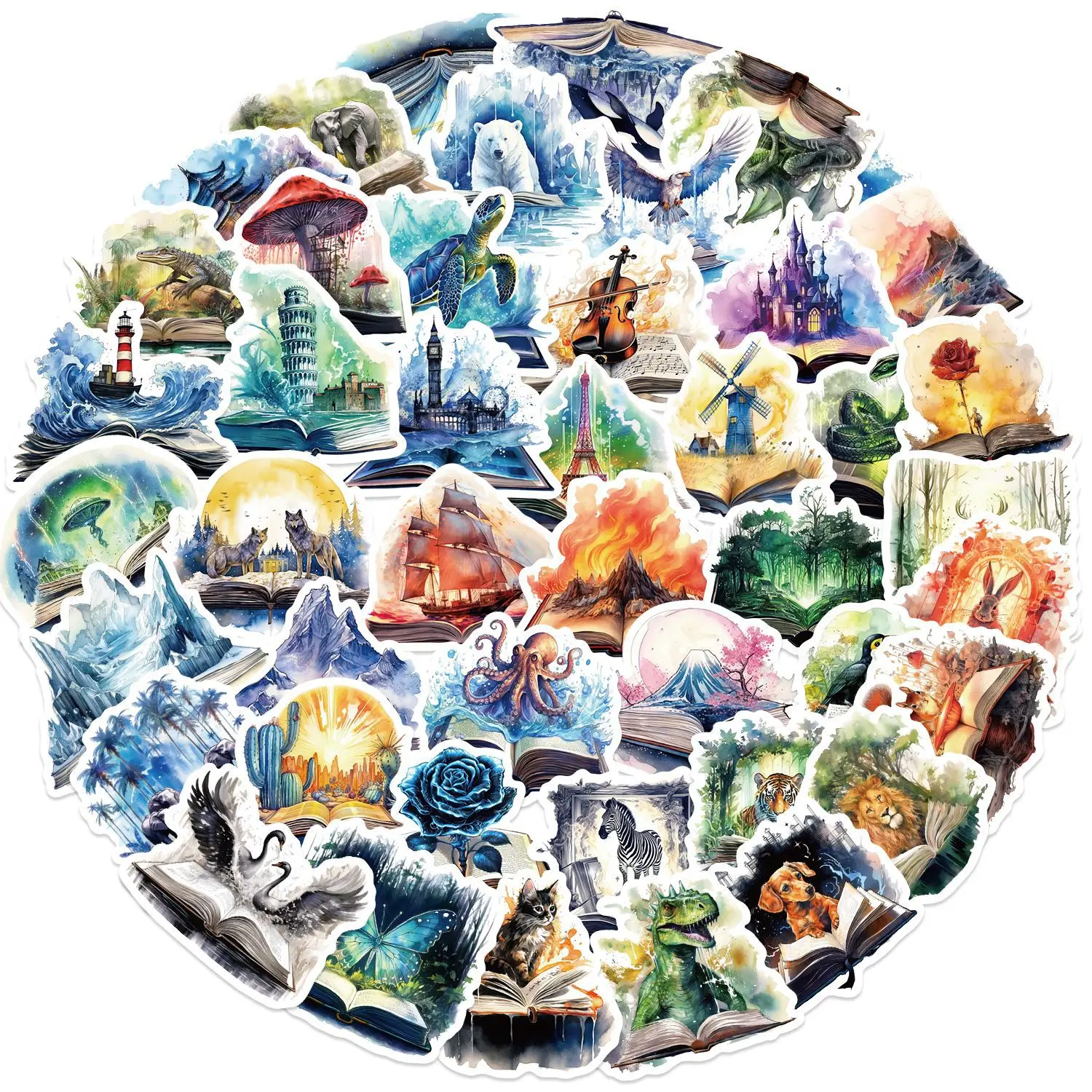 50Pcs The World in Books Stickers Pack for Kids Teens Boys Girls, Waterproof Vinyl Stickers for Water Bottle Laptop Phone