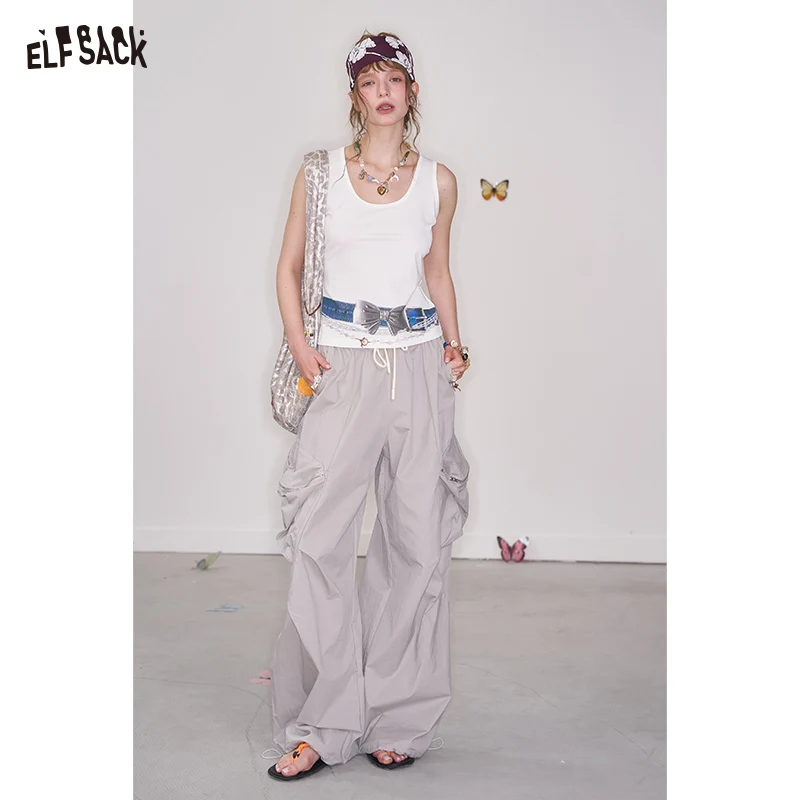 ELFSACK 2025 Spring New Arrivals Y2K Bowknot Print White Sleeveless Camisole Women