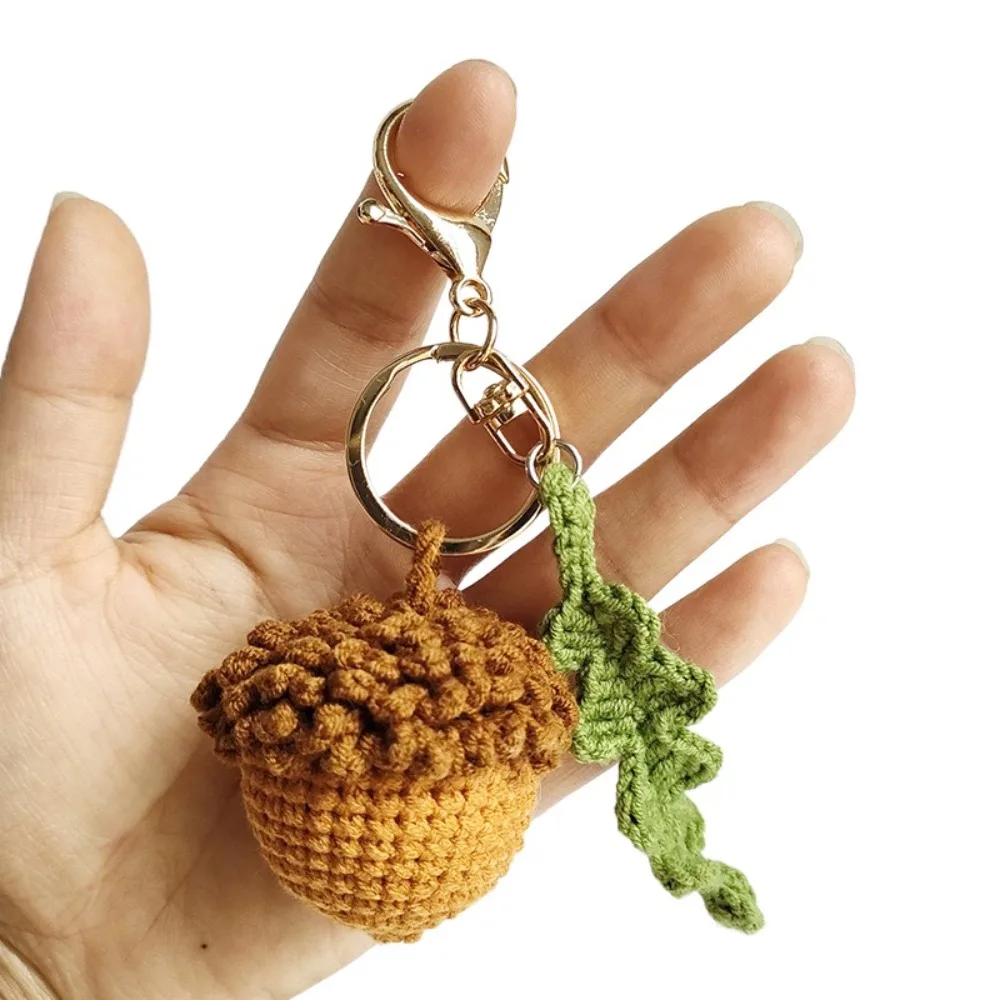 Knitting Diy Handmade Crochet Pine Cone Keychain Acorns Handmade Pine Cone Accessories Plant Keyring Brown Green