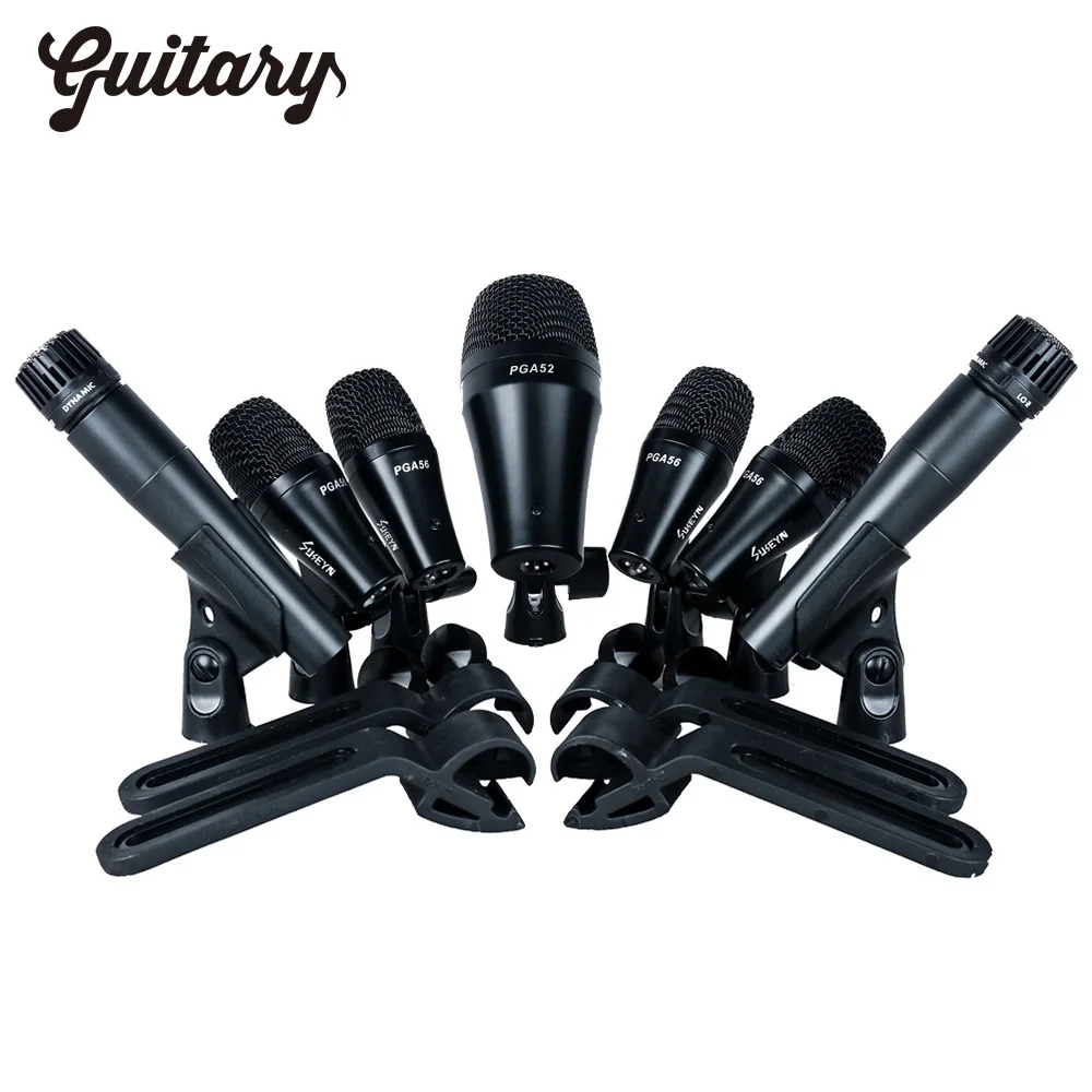 

7-piece Metal Plastic Wired Dynamic Performing And Recording Mic Kit Kick Bass Tom Snare Cymbals Drum Microphone Set