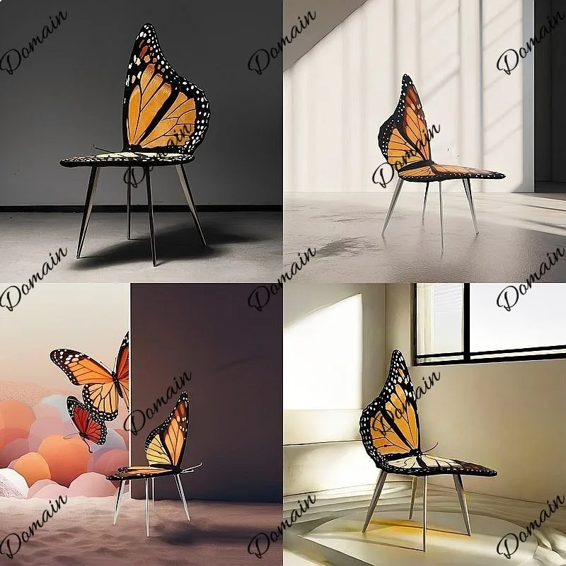 Butterfly Design Artistic Embroidery Fabric Leisure Chair Stainless Steel Dining Chair Living Room