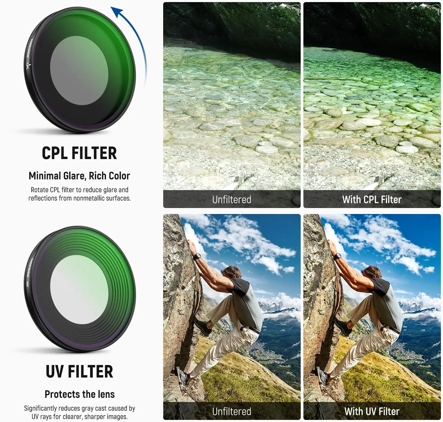 NEEWER ND-Filterset für DJI Osmo Nano (ND8/16/32/64/UV/CPL), verschraubbarer Action-Kameraobjektivfilter, mehrfach beschichtetes Zubehör – Detail 4
