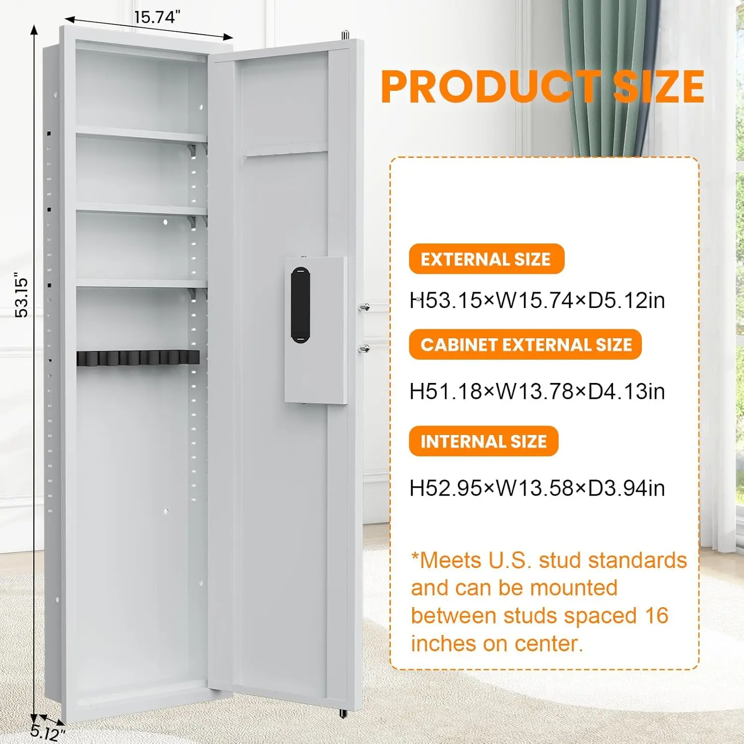 آمن جداري مقاس 53.15 بوصة بين الأزرار، آمن لبصمة الإصبع البيومترية المخفية مع نظام إنذار مزدوج ووضع صامت