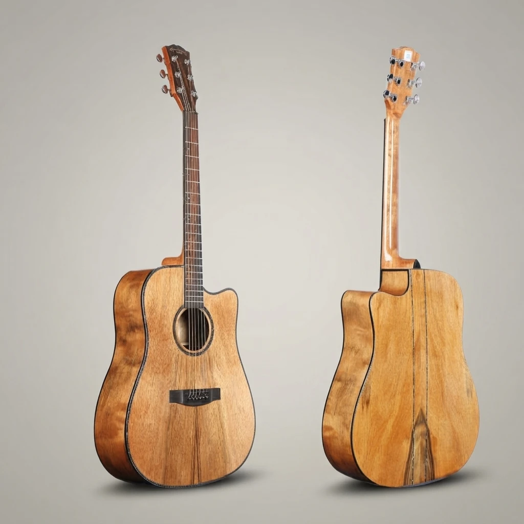 Figured‑Wood Dreadnought Cutaway Guitar,Natural Grain,Gloss Finish,Rosewood Fretboard,Great For Guitar Hobby Learners