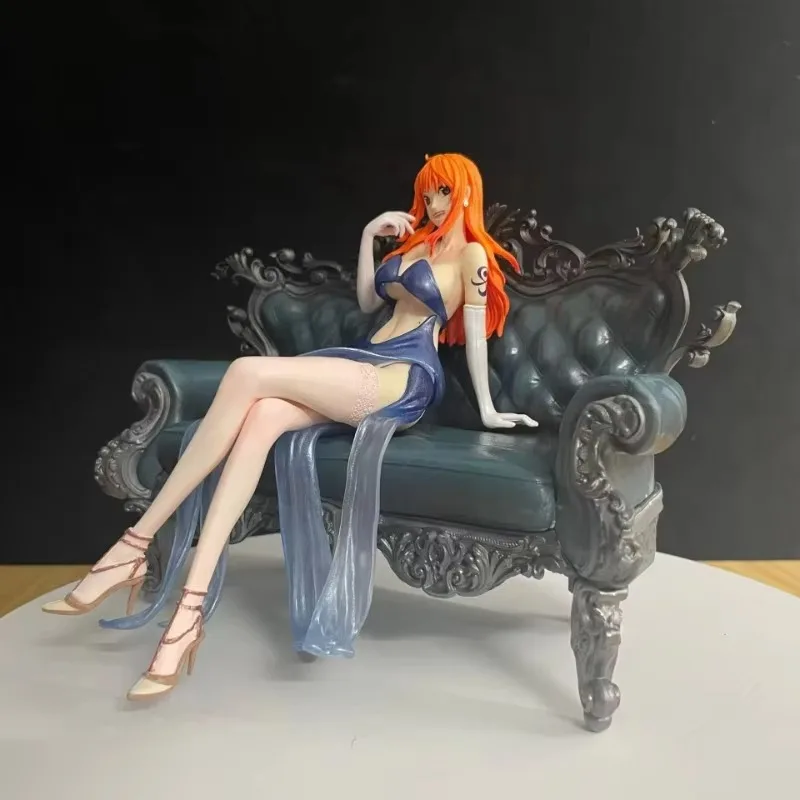 17CM One Piece Anime Nami Figure sofa Action cute room ornament Statue figurine toys model Collection Doll for Children toy Gift