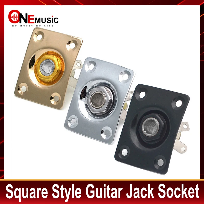 Square Style Jack Plate Guitar Bass Jack 1/4 Output Input Jack for LP SG Tele Electric Guitar Chrome Black Golden