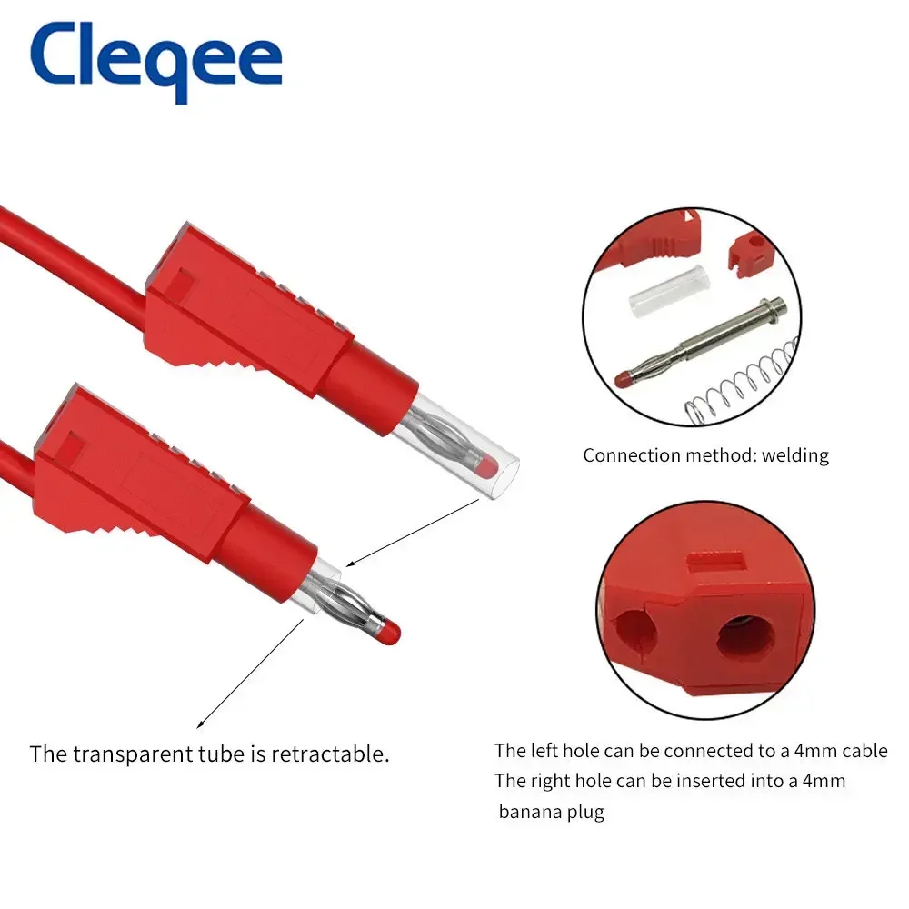 Cleqee P10043 4mm Banana Plug Safety Retractable Stackable Male Banana Plug Electrical connectors DIY assembly Tools 32A