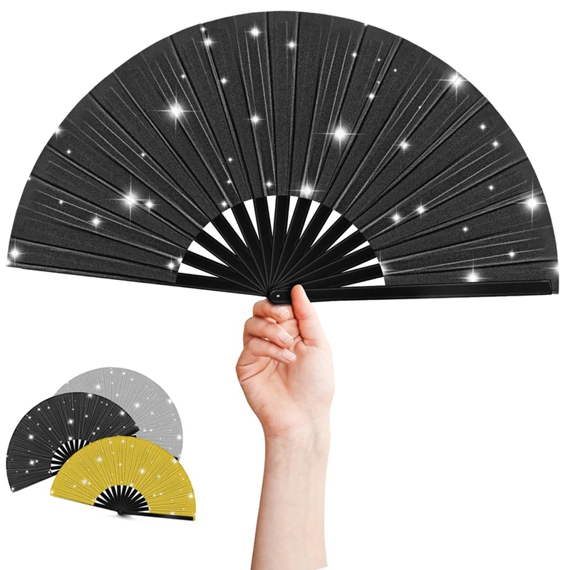 Folding Hand Fan Hand Fan Glitter Hand Fan Decorative Folding Fans With Bag For Women Club Dance Party