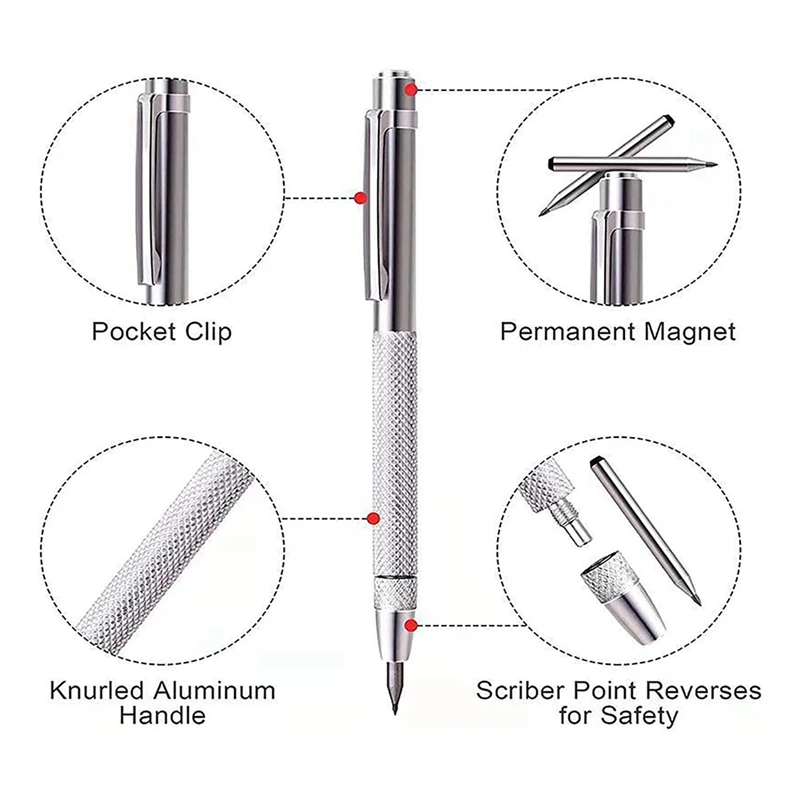 Outil de Scribe en Métal Carbure de Tungstène avec Aimant, avec 20 Embouts de Marquage de Remplacement pour Verre/Céramique/Acier Trempé, Paquet de 3