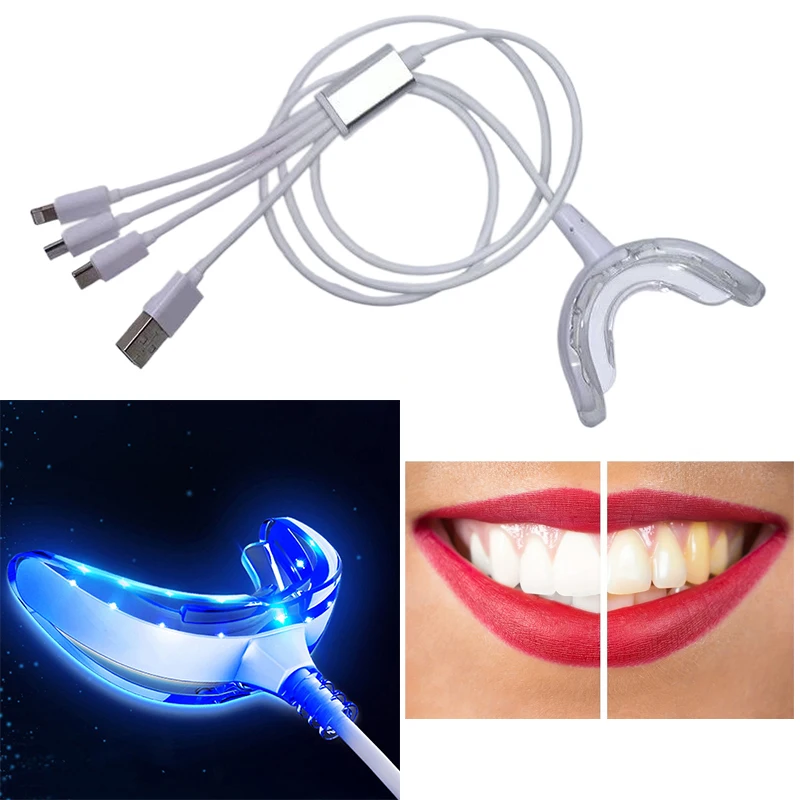 Blanqueador dental 4 en 1, 16 luces Led inteligentes temporizadas, portátil, recargable por USB, luz azul, cuidado bucal, blanqueamiento dental