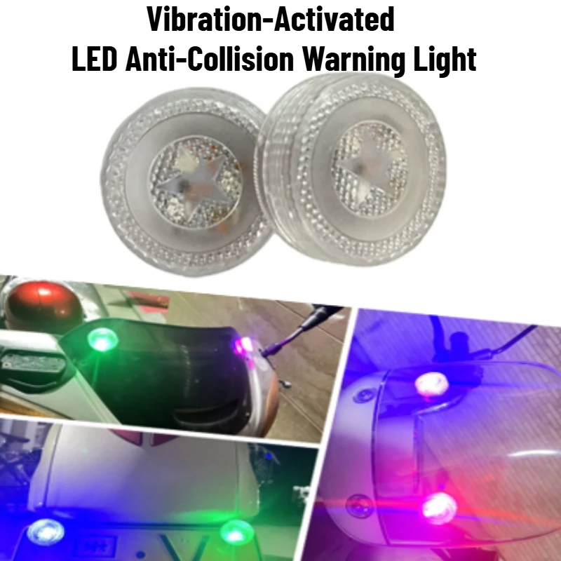 2Pcs Vibration-Activated LED Anti-Collision Warning Light for E-Bike/Motorcycle, Flash Brake Tail Light, Wireless Installation
