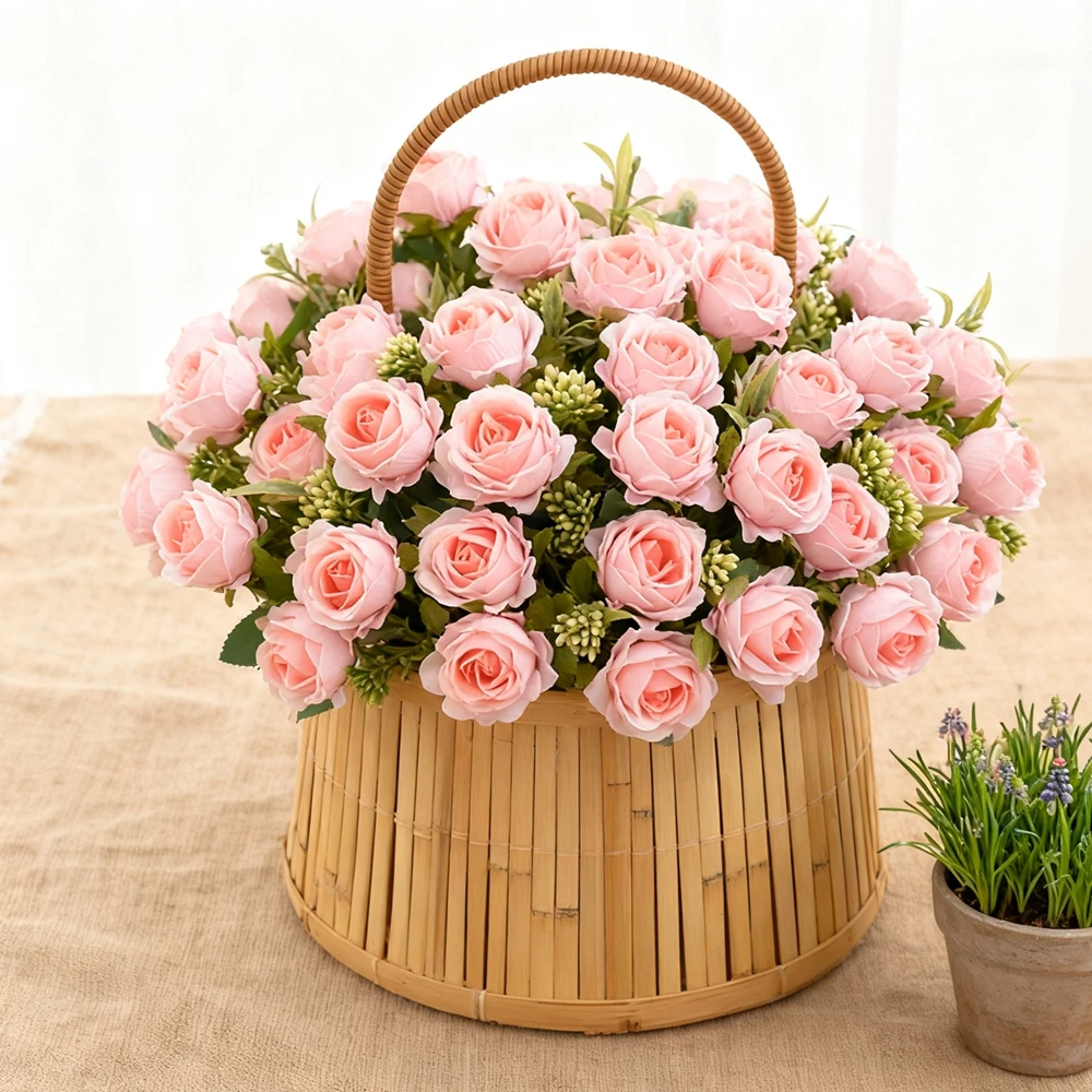 1/5 Stück Künstliche Blumen mit Zehn Köpfen, Seidenweiße Rosen-Bündel für Scrapbooking, Festivals, Hochzeiten, Gartenpartys, Raumdekoration und Vasen – Detail 4