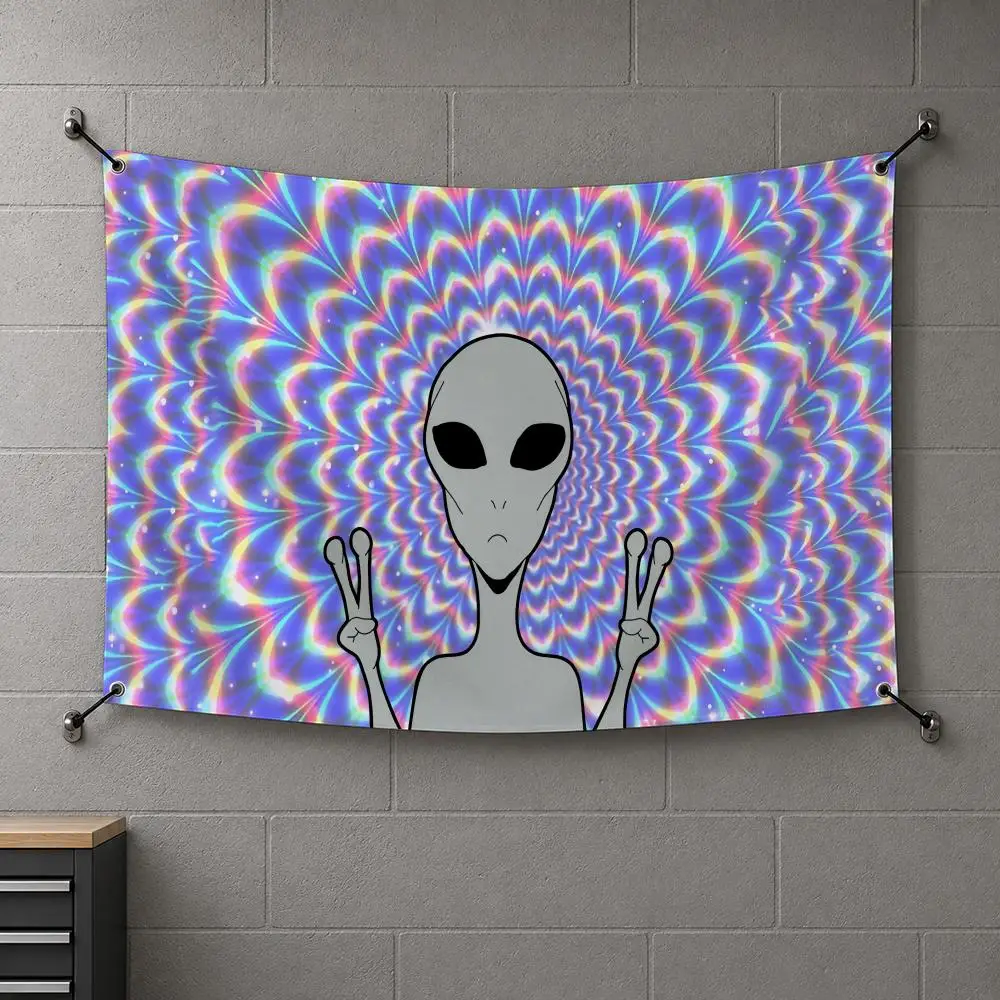 Psychedelic Alien Funny Flags Interior Wall Hanging Background Art Banner Bedroom Home Living Room Outdoor Party Decor