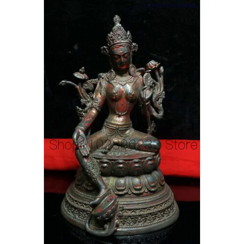 

8-Inch Old Dynasty Chinese Buddhism Tibet Temple Bronze Viewing Yin Buddha Statue