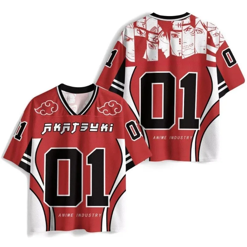 2026 New Naruto Akatsuki Themed Jersey Red Cloud Logo No. 01 Red and Black Color Block Quick-Drying and Breathable Top Unisex