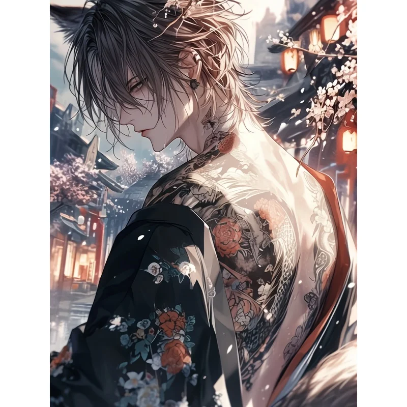 Diamond Painting Anime Wolf Ear Man Dragon Tattoo Sakura Town Oriental Fantasy Art Christmas Birthday Holiday Gift Home Decor