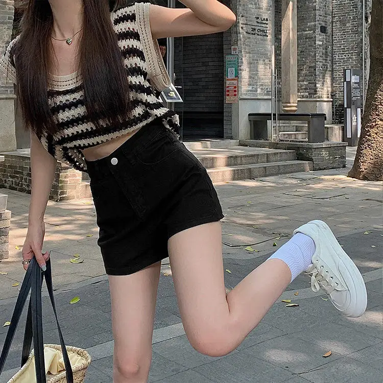 Sweet And Spicy High Waist A-Line Denim Shorts Women's Summer 2023 New Style Slimming Design Versatile Loose Fit Casual Jeans
