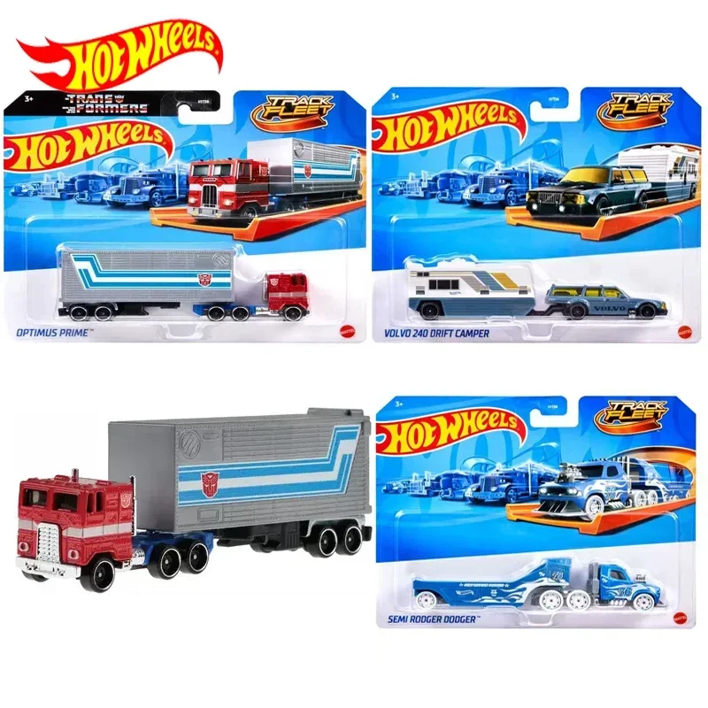 Original Hot Wheels Car Track Fleet Transformers 1/64 Diecast Boys Toys Optimus Prime Volvo 240 Drift Camper Semi Rodger Dodger