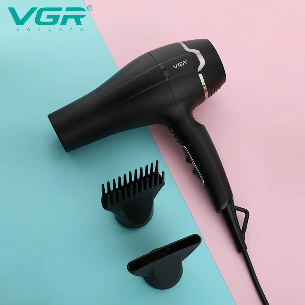 مجفف شعر منزلي VGR V-450 مع طاقة عالية وتحكم متعدد التروس لفوهة توزيع الهواء البارد والساخن للشعر د