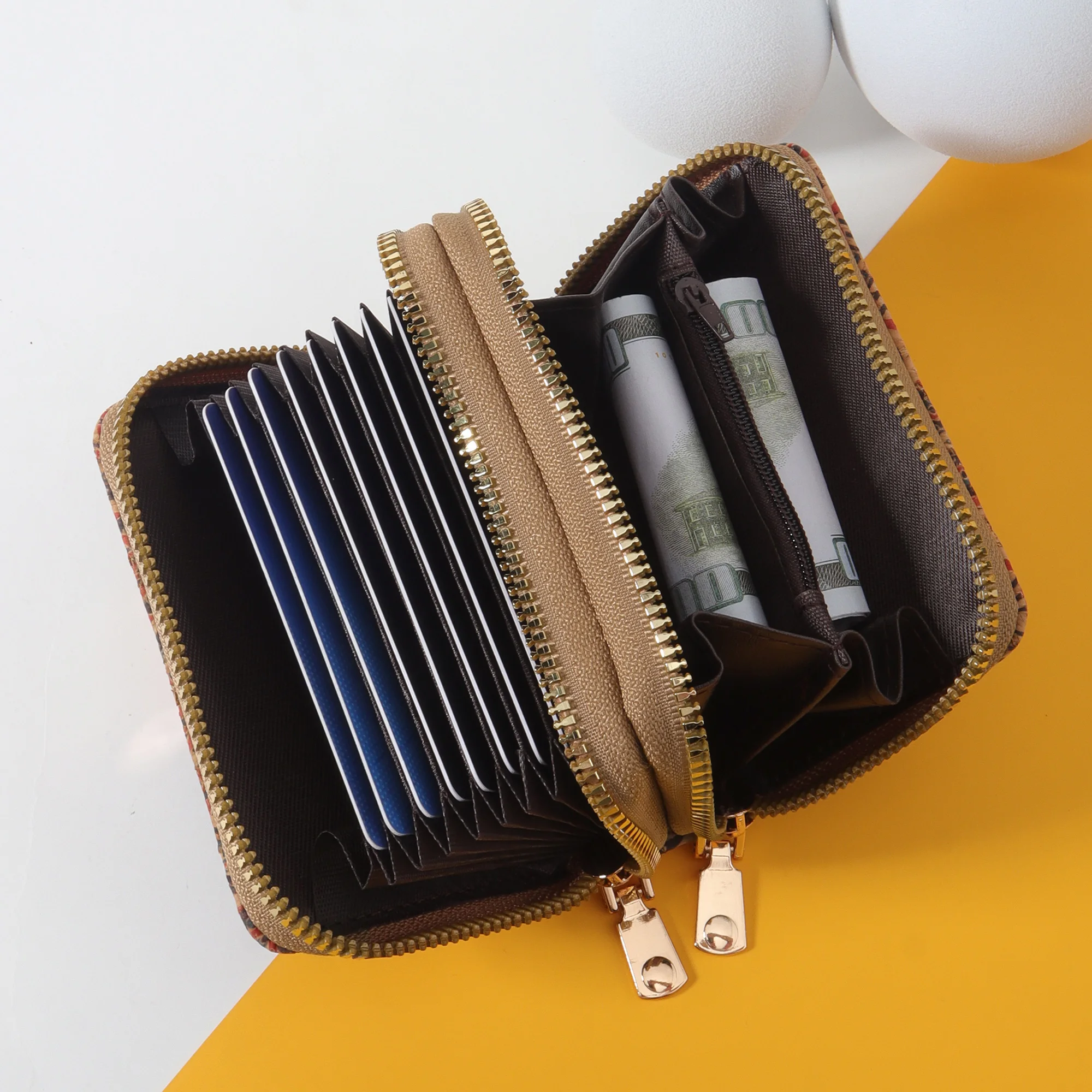 คลิปบัตรเครดิตซิปคู่อินเทรนด์การ์ดกระเป๋าสตางค์ใบสั้นหลายช่องกระเป๋าสตางค์ใส่เหรียญ