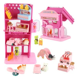 Pretend Play Toy Cute cat Pet Family Toys Mini Fashion Cat Dog supermarket Play House Toy cat Doll Set Christmas Decoration new
