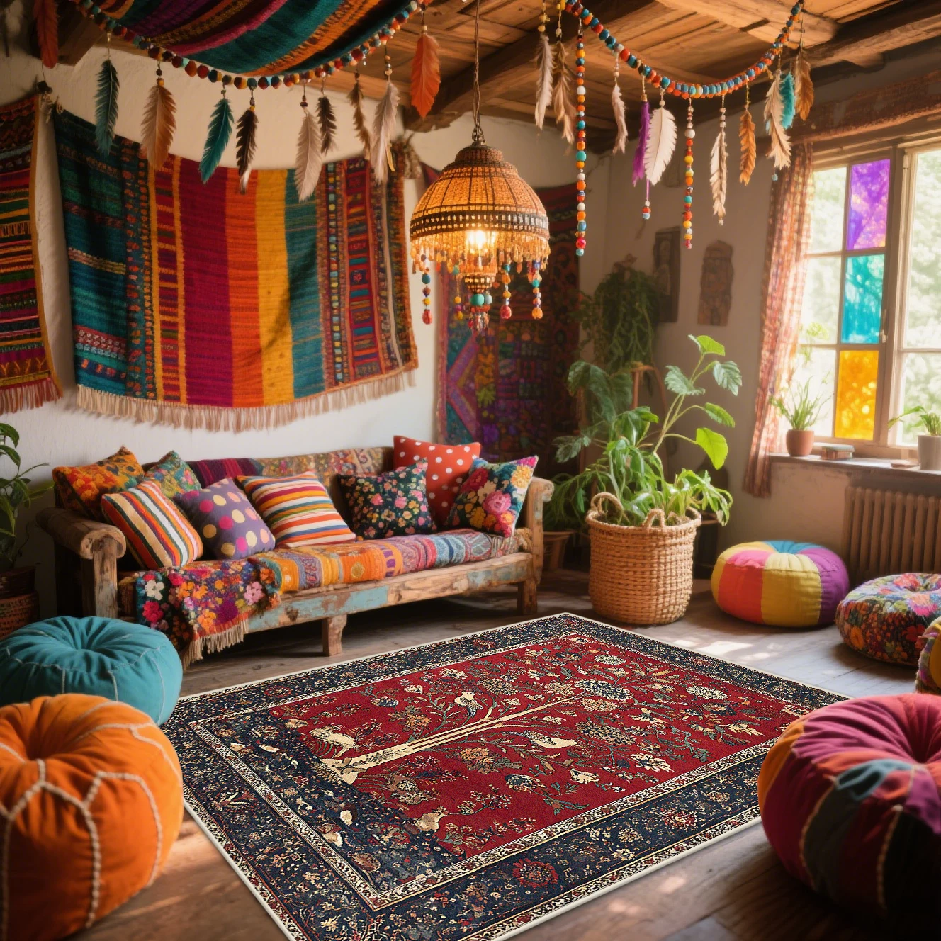 Persian Retro Carpet for Living Room Ethnic Style Decoration Bedroom Rug Boho Sofa Area Washable Floor Mat Bedside Non-slip Rugs