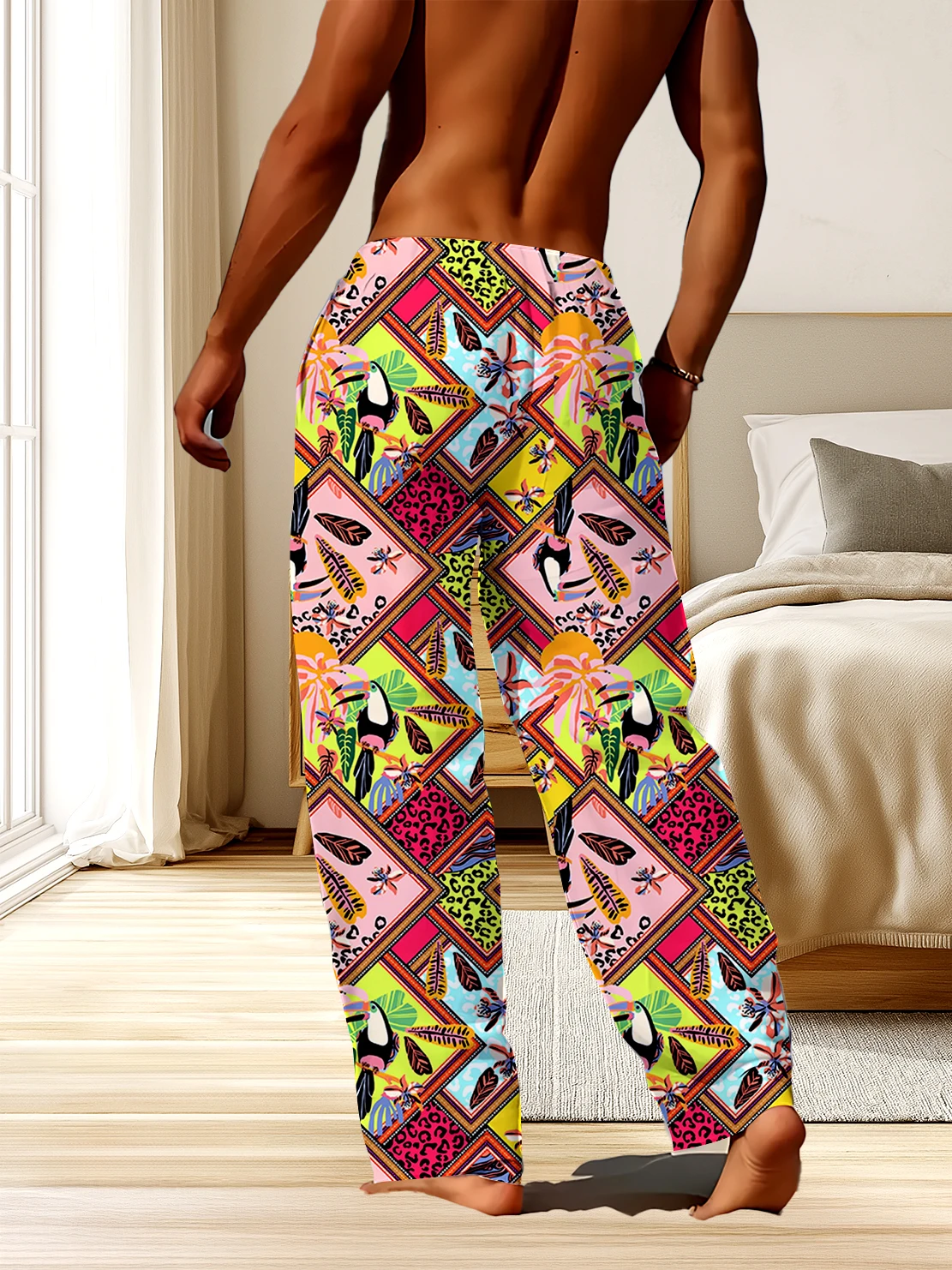 

Мужские брюки с 3D цифровой печатью и геометрическим рисунком птицы, весенне-осенние мужские повседневные брюки свободные, удобные, не выцветают.