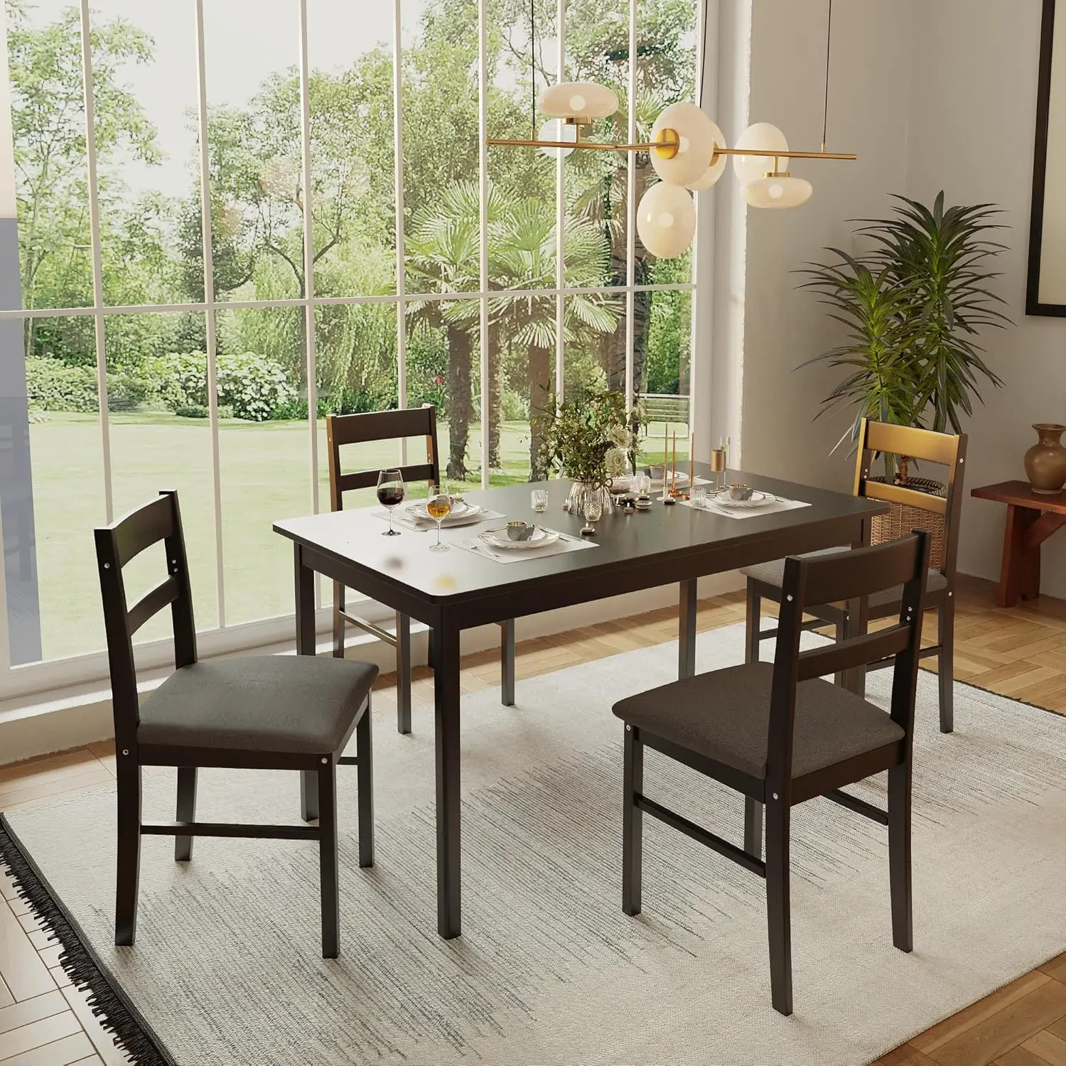 Table Set for 4,Table and 4 Chairs Set with Soft Cushions for Kitchen,Bar,Living Room,Breakfast Nook,Black