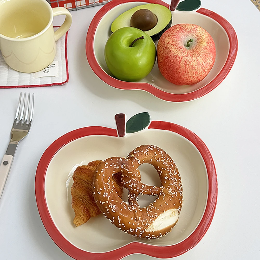 

Creative Ceramic Plate Korean Ins Apple Shape Household Tableware Fruit Yogurt Salad Snacks Dessert Plates Kitchen Supplies