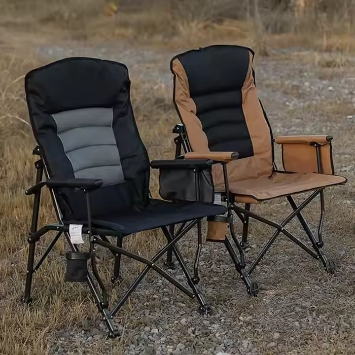 ENJOIN Durable Portable Steel Frame Camping Folding Chair High Back & Backrest Chair