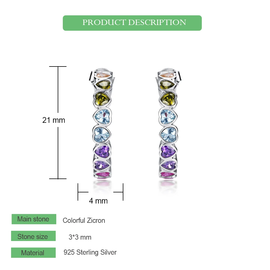 WES 925 فضة الحب القلب وأقراط للمرأة قوس قزح الملونة تشيكوسلوفاكيا Zicron هدية عيد الحب غرامة مجوهرات الزفاف #5