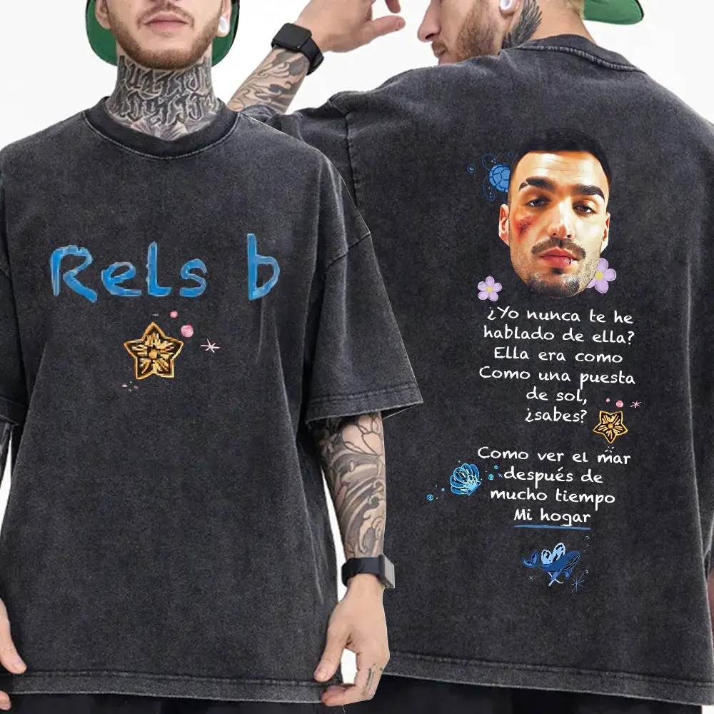 مغني الراب RELS B نحيل Flakk ألبوم نجمة جديدة ميرش خمر غسلها تي شيرت الرجال النساء الهيب هوب تي شيرت عادية قصيرة الأكمام تي شيرت