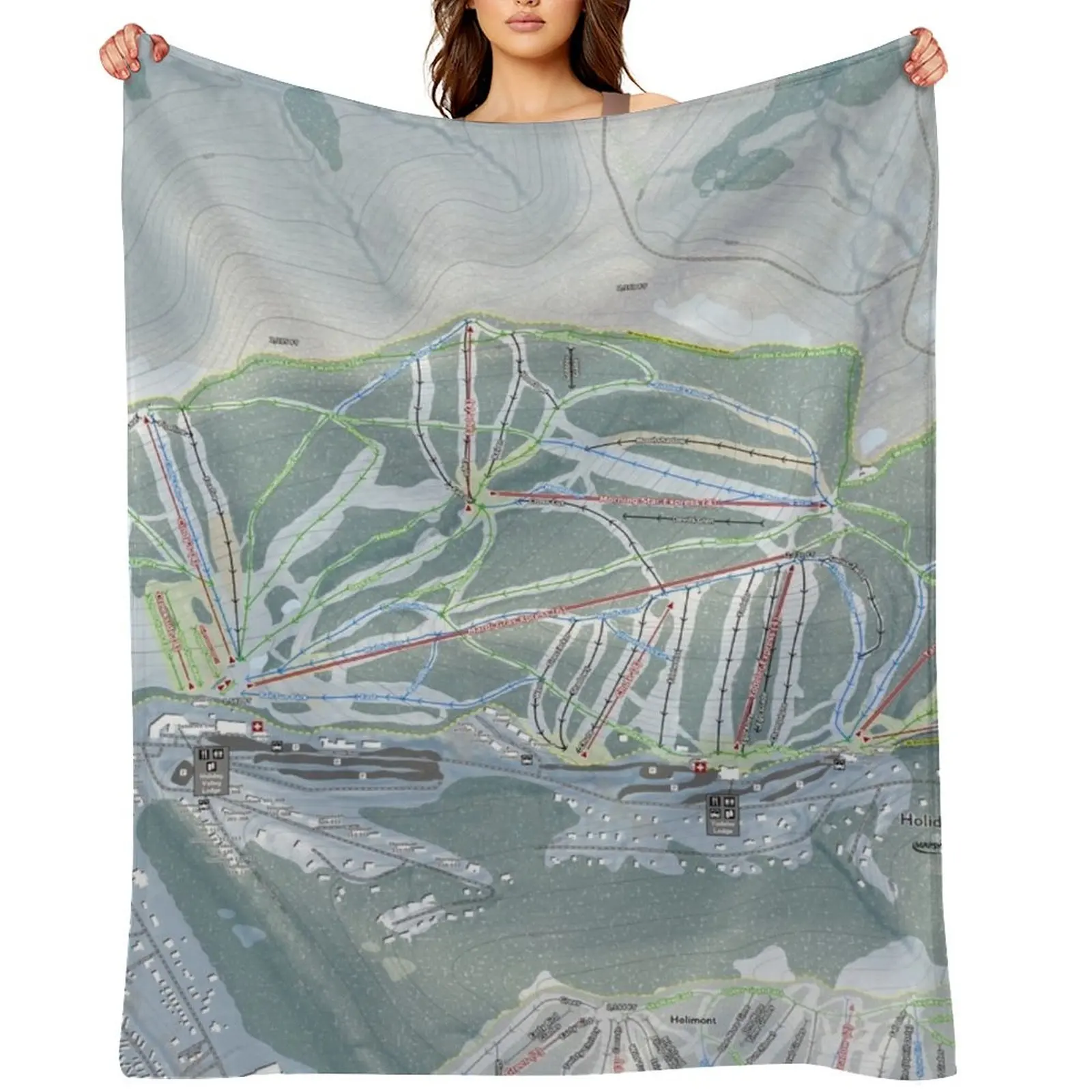 Holiday Valley Resort Trail Map Throw Blanket for winter Multi-Purpose Furrys Flannels Blankets