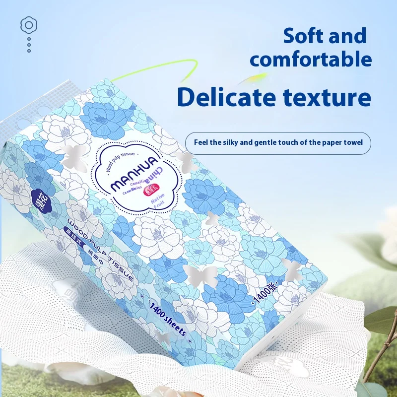 1400 fogli di carta igienica sospesa Confezione famiglia Quattro strati di asciugamani di carta addensati Tovagliolo umido e secco per uso domestico in legno originale
