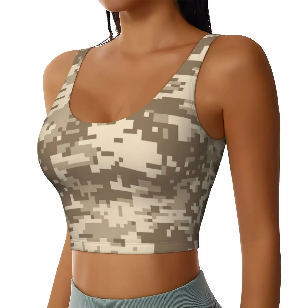 Custom Desert Digital Camo Workout Crop Tank Tops Women's Seamless Multicam Military Camouflage Running Yoga Sports Bras