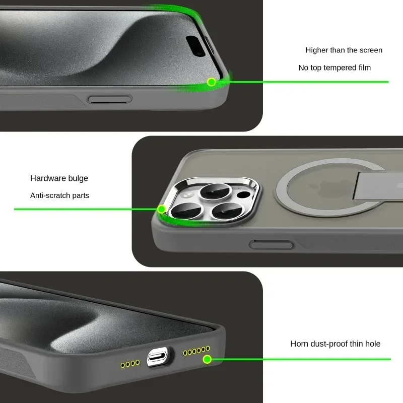 Luxury Invisible Stand Magnetic Case for iPhone 16 15 14 Plus 11 12 13 Pro Max Hard Anti fall Matte Back Case For Magsafe Cover