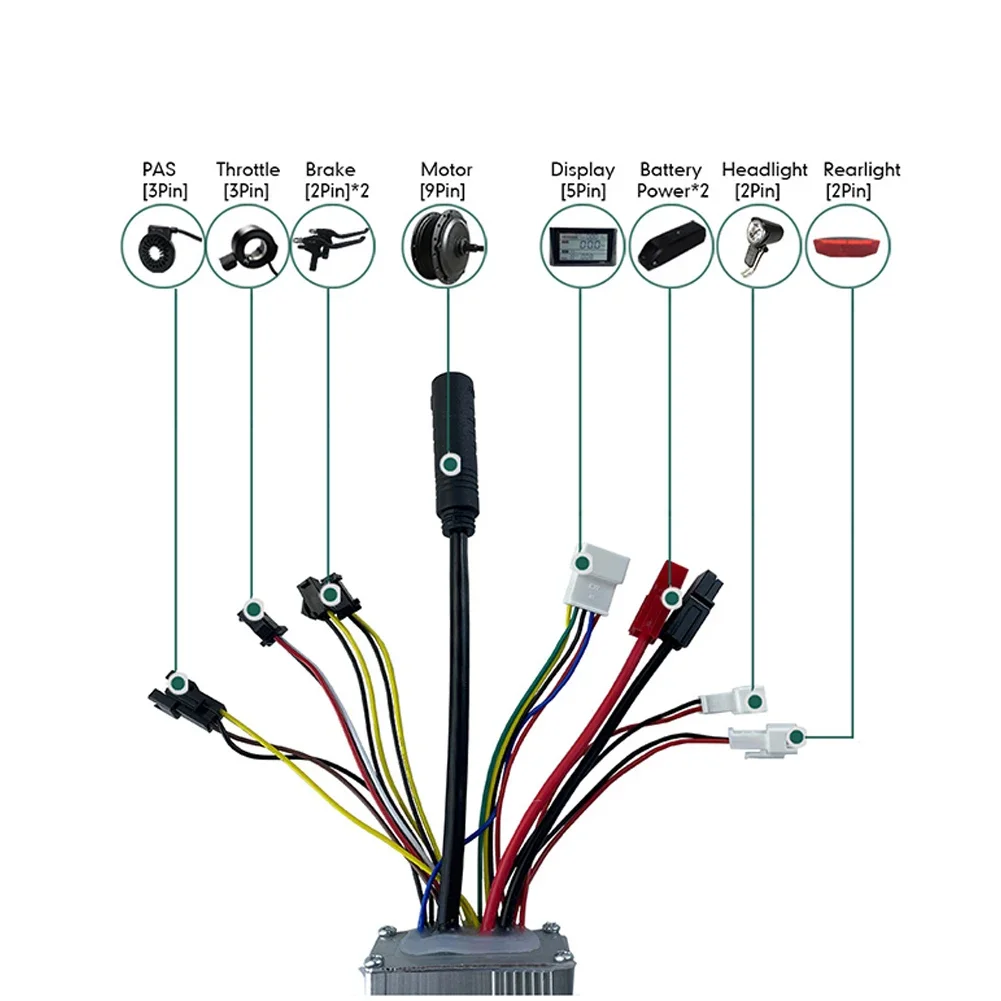 Ebike 36V48V 6-FET 15A 250W JN Controller With Double Light Wire SM Plug 6 Mosfet For Electric Bicycle 250W Motor JN Series Part