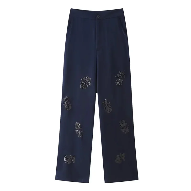 2025 paillettes 2 pièces ensembles femmes tenue paillettes Satin Blazer femmes été pantalon costume taille haute jambe large pantalon ensemble