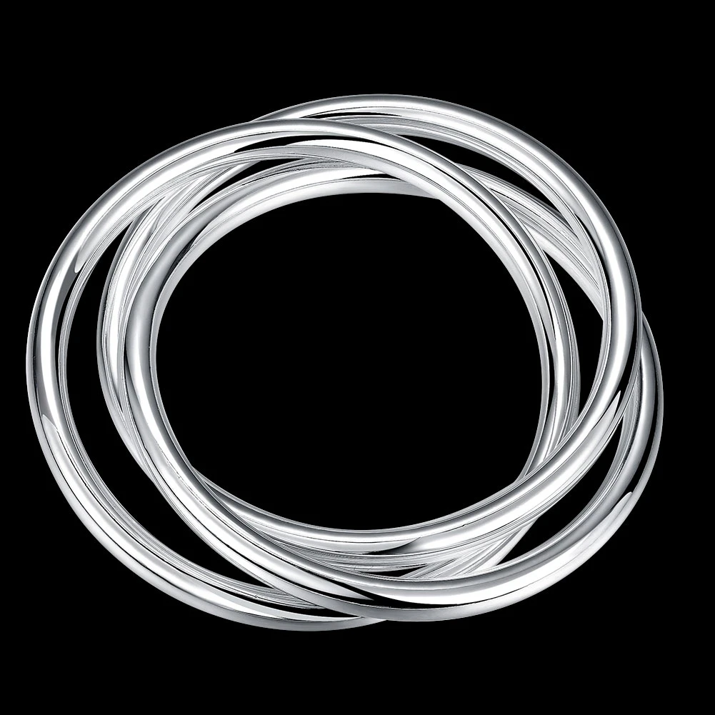 925 Sterling Silver Three Ring Bangle Bracelet For Women Fashion Jewelry Classic Simple Party Accessories Birthday Gift