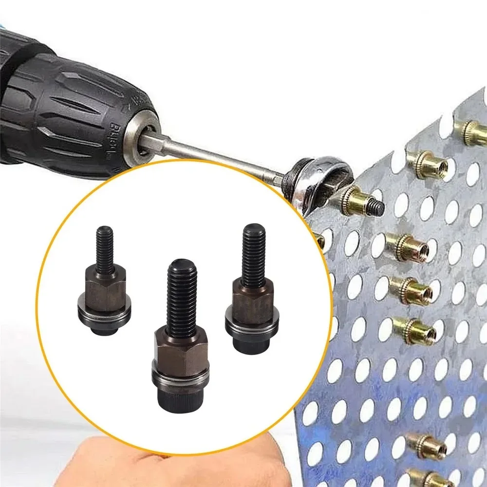 3pcs Hand Rivet Nut Replacement Tip Mandrel Head Rivet Nut Drill Adapter For Nuts M6/8/10 Installation Rivet Threads For Cars