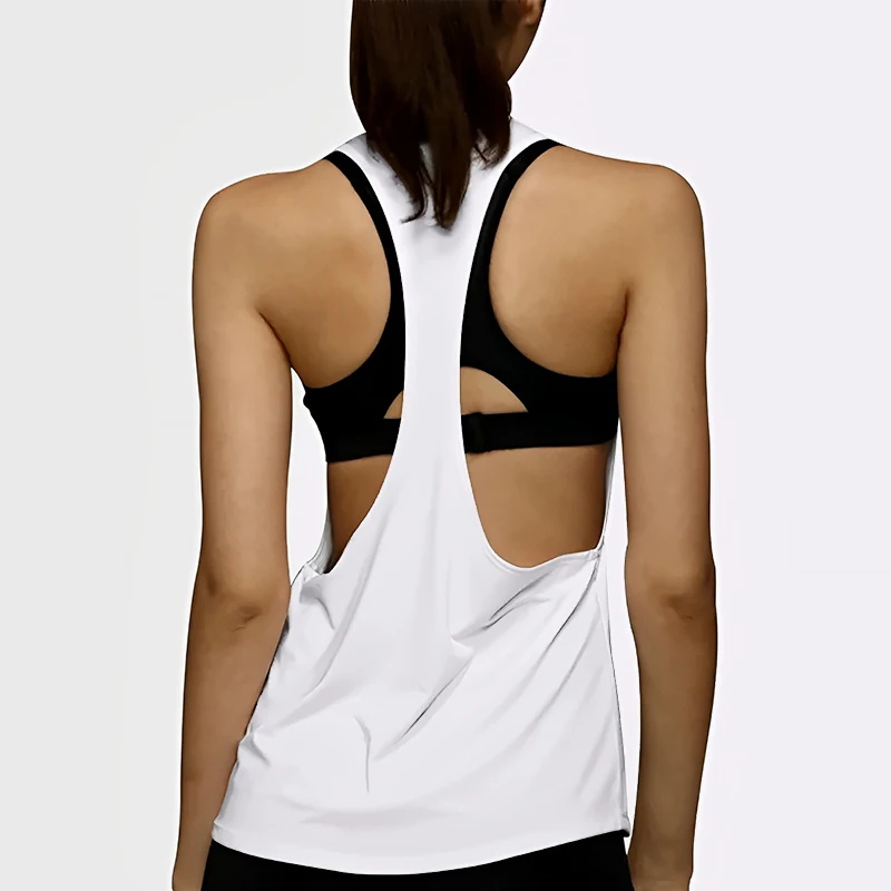 Women\'s T-Shaped Sports Tank Top Cover-Up Shirt Outside Loose Quick Dry Slim Sleeveless Fitness Clothing Running Yoga Tops