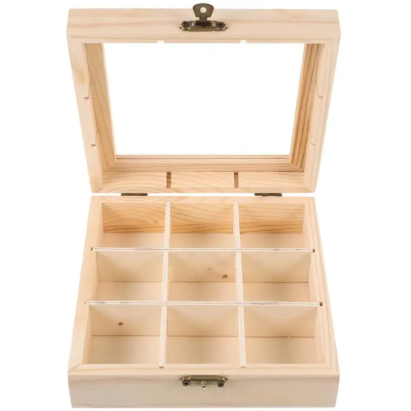 9 Compartments Wooden Tea Bag Storage Box Sugar Packets Coffee Bag Divider Box Countertop Holder Storage Organizer