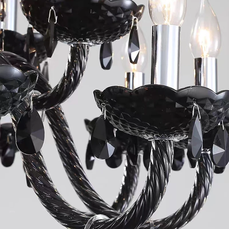 European Black Candle Crystal Chandeliers Living Room Bedroom Dining Room Bar Table Glass Hanging Lamps For Ceiling Lustre