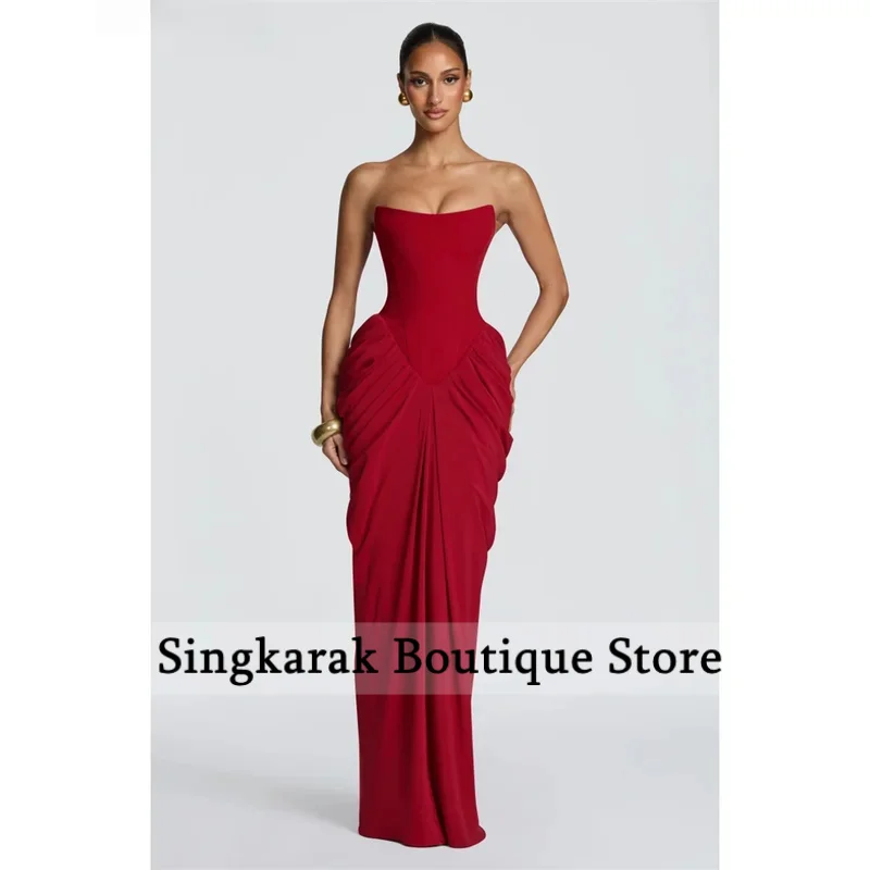 Customizd Strapless Draped Column dress Prom dress Lace‑up Corset Floor‑length Elegant Women's formal evening gowns 2026