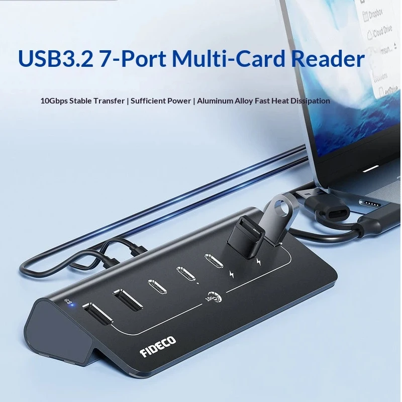 Fmouse Fideco Usb 3 2 Gen2 Hub 10gbps High Speed Multi Port Expander With Power Supply For Desktop Laptop Type C Docking Station