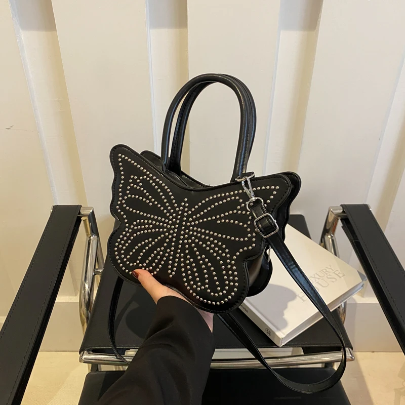 Trend Women Bag 2024 Sweet Bow Shaped Small Handbag American Crossbody Bag with Rivets Brand Ladies Satchel Fashion Shoulder Bag