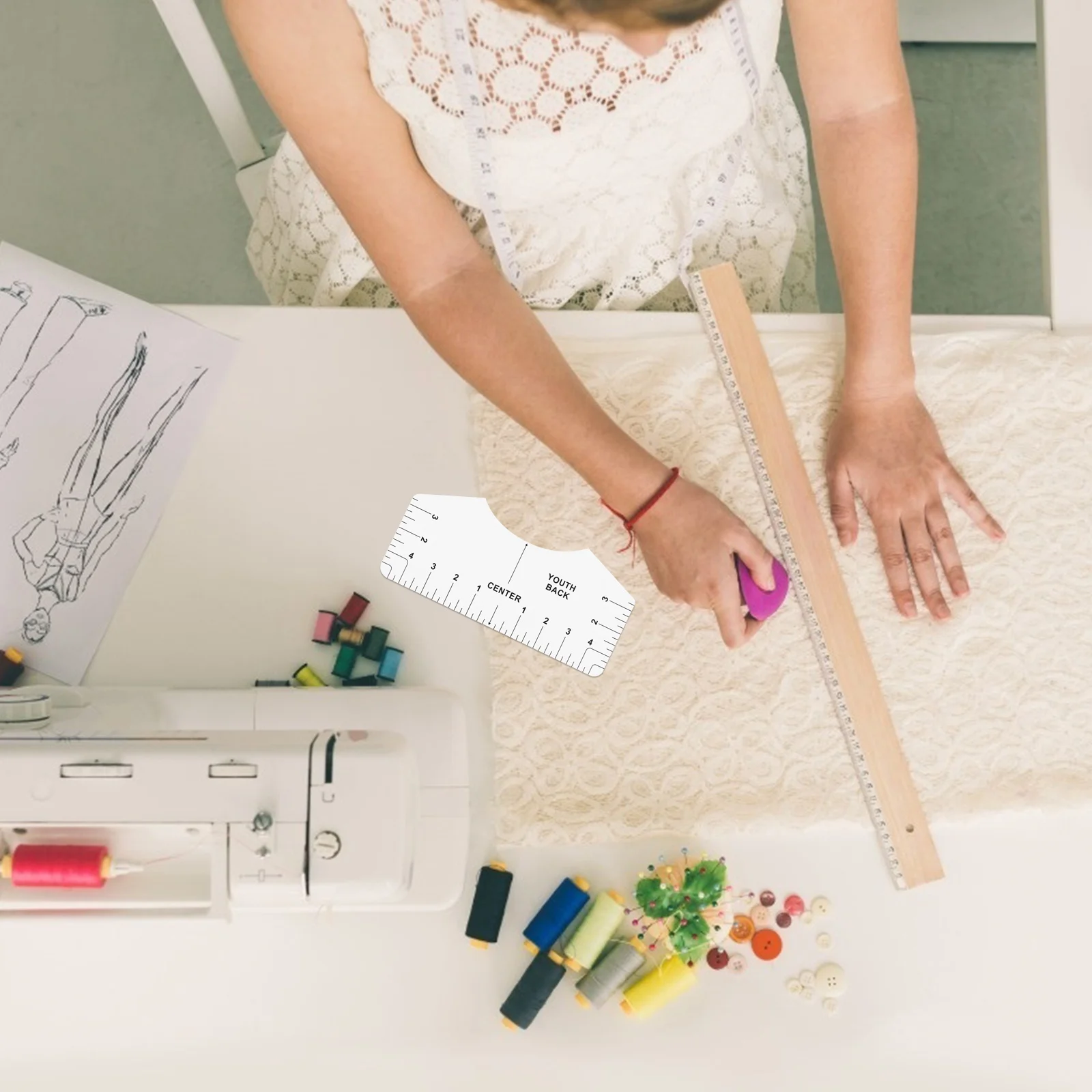 8 قطعة مسطرة تحجيم الرقبة المستديرة تي شيرت أداة قياس دليل محاذاة دائم لمركز الملابس حجم الرسم البياني الحرفية الخياطة